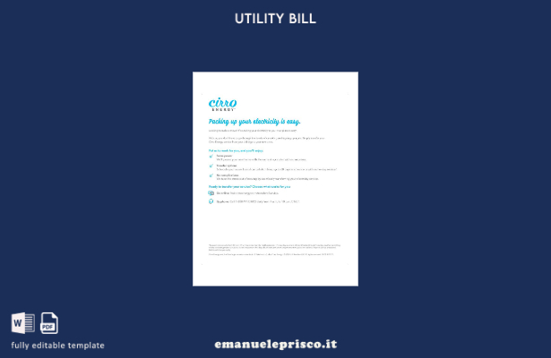 modello di bolletta delle utenze (pagine) USA Texas Cirro Energy in stile verifi